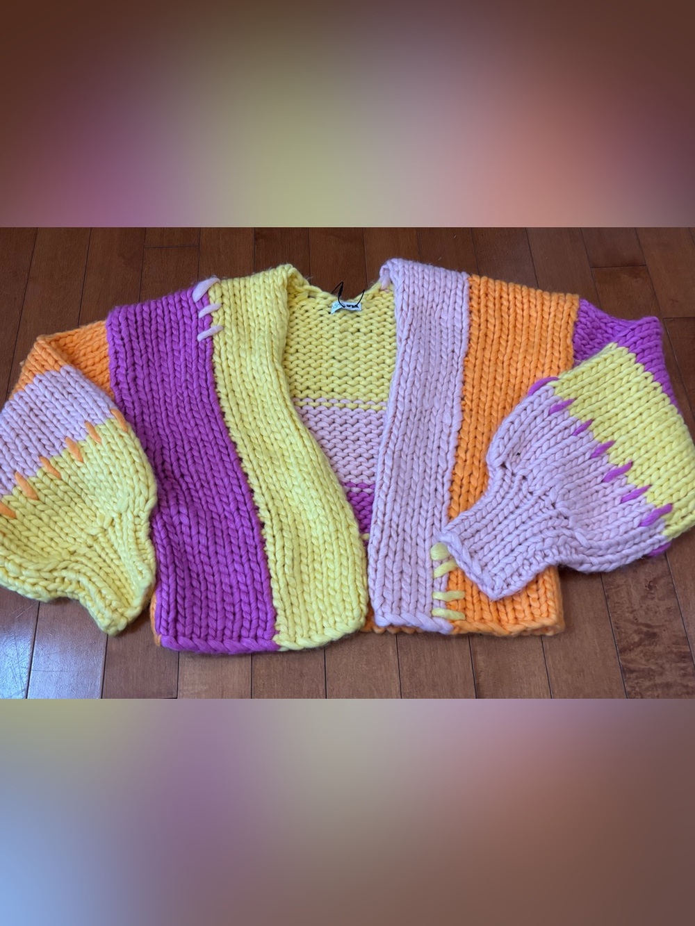 Chunky Colorblock Large Knit Womens XXL 2XL Knit Sweater Cropped Cardigan New